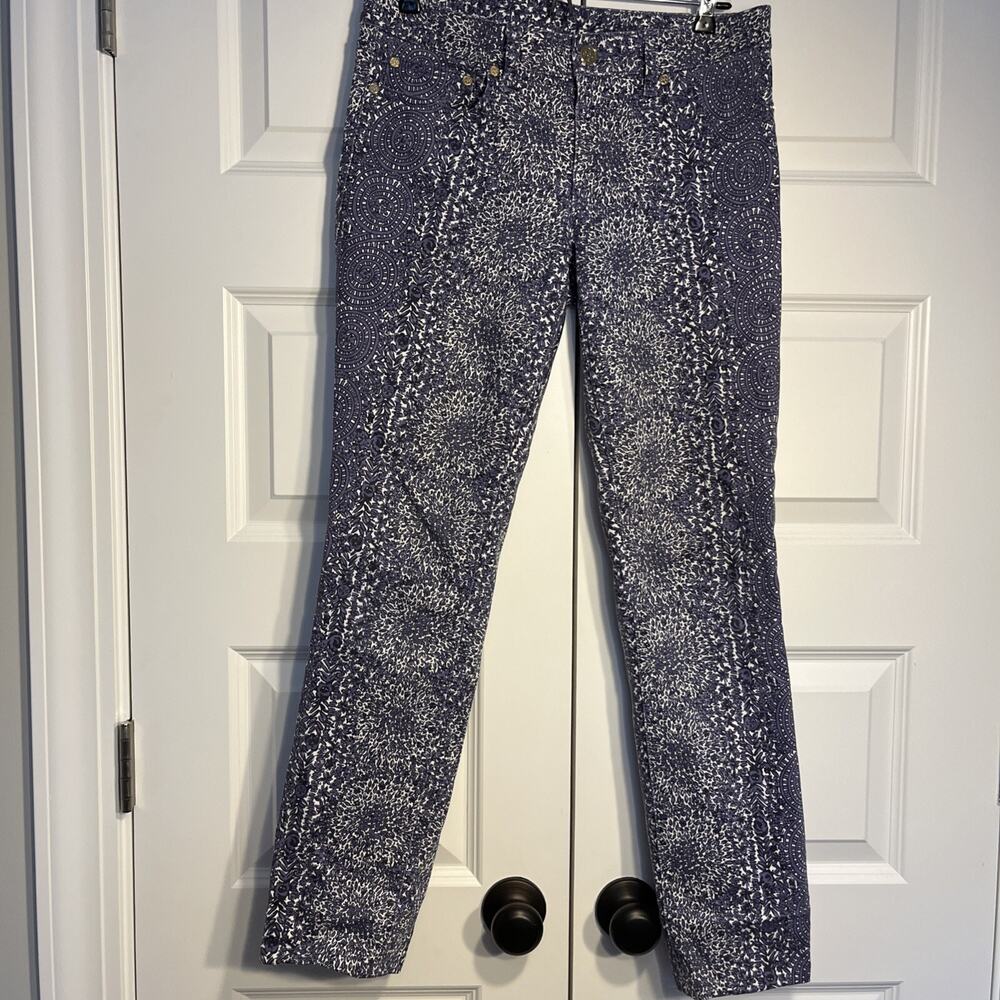 Tory Burch Ivy Super Skinny Denim Blue Purple White Floral Jeans Women's Size 28